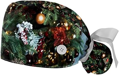 כובע עבודה של עץ חג המולד עם כפתור ופס זיעה 2 מחשבים ניתוחים ניתוחים לשימוש חוזר כובעי כובעי קוקו, רב צבע