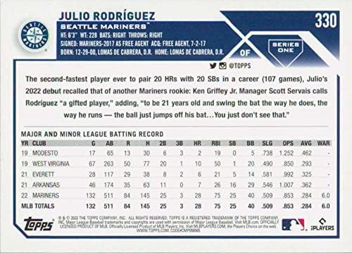 2023 Topps 330 julio rodriguez nm-m mt סיאטל מארינרס כרטיס מסחר בייסבול MLB