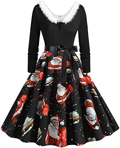 חג המולד גברת סנטה קלאוס שמלות לנשים ארוך שרוול מידי שמלת פרוותי טלאי אונליין קוקטייל מסיבת חג שמלה