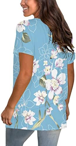 סתיו קיץ חולצת טי חולצה מזדמן לנשים שרוול קצר פרח כותנה צוואר עמוק גרפי טי