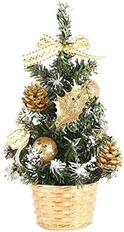 ECYC 7.87 אינץ 'עץ חג מולד מלאכותי, שולחן טבלט מיניאטורה עץ חג המולד מזויף דמוי עץ אורן קטן לשולחן הבית קישוט מסיבת חג המולד, זהב