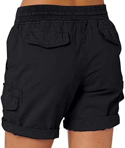 מכנסיים קצרים לאימון לנשים משיכת קיץ מותניים אלסטיים מכנסיים אתלטים קצרים בצבע אחיד נוחות מטען ברמודה קצרה עם כיסים