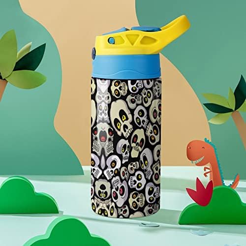תבנית גולגולת בקבוק מים מבודד מפלדת אל חלד עם מכסה קש אטום דליפה וידית נסיעות כוס 16 גרם