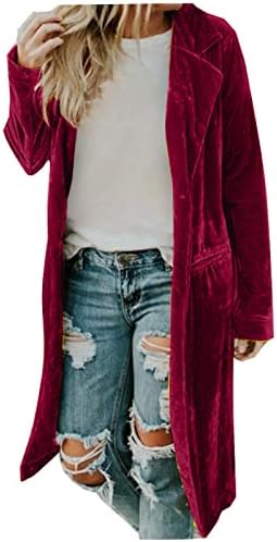 Cokuera נשים אופנה קטיפה שרוול ארוך קרדיגנים סיבתית פתוחה של צווארון דש קדמי בכיס של מעילי מעילים ארוכים בלייזרים