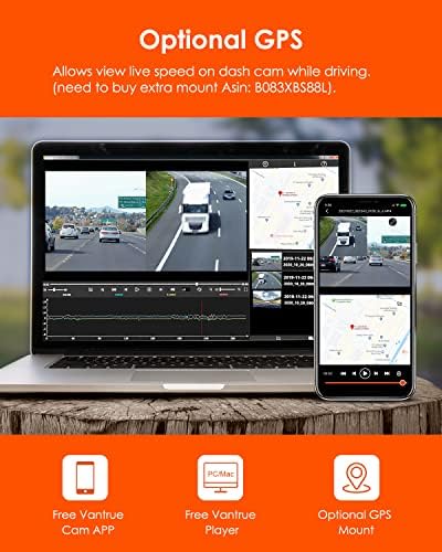 Vantrue X4S Duo True 4K Wifi Dash Cain Cam עם אפליקציה בחינם, 4K+1080p מצלמת מקף קדמית ואחורית, מצב חניה 24 שעות, ראיית לילה סופר, איתור תנועה, 60 fps, קבלים, תמיכה 512GB מקסימום