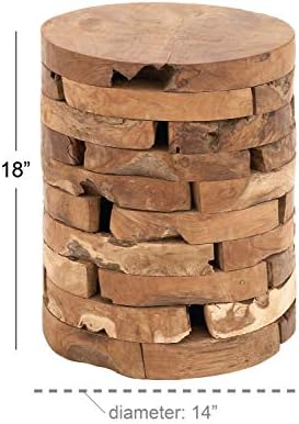 דקו 79 שולחן מבטא קצה חי בעבודת יד מעץ טיק עם עיצוב בהשראת לבנים, 14 איקס 14 איקס 18, חום בהיר