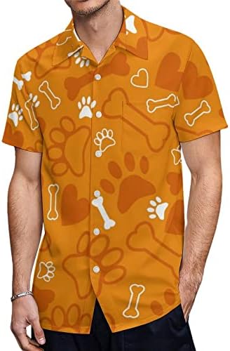 הדפסת כפת כלב, עצם ולבבות חולצות גברים שרוול קצר צווארון גרפי חולצות חוף מכופתרות