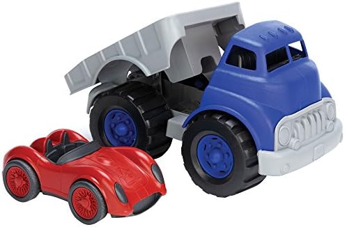 צעצועים ירוקים משאית שטוחה ומכונית מירוץ לבנה, 12 חודשים-6 שנים