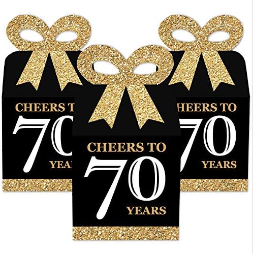 נקודה גדולה של אושר למבוגרים יום הולדת 70 - זהב - קופסאות מתנה מרובעות - קופסאות קשת מסיבת יום הולדת - סט של 12