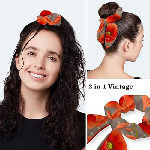פרחי פרגים אדומים נקודות פרחוניות רקע כובע בופנט עם שיער קשת גודל אחד