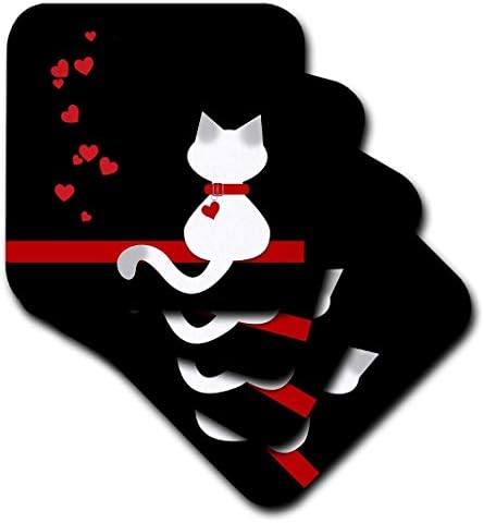 3drose CST_164793_1 חובבי חיות מחמד לבבות אדומים סיאמי קיטי חתול רכבים רכים, סט של 4