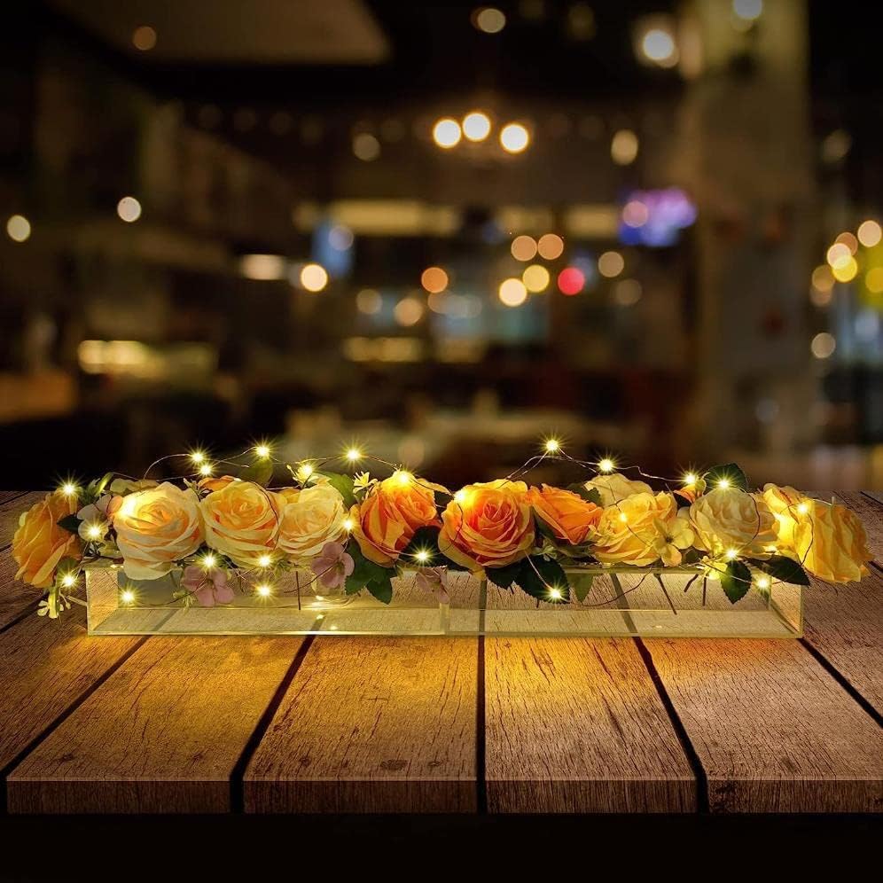 אגרטל פרחים אקרילי מלבני ברור - 18 חורים, קופסת פרחי מלבן לחתונות חתונה לשולחנות, שולחן אוכל מודרני סידורי פרחים אגרטל דקורטיבי