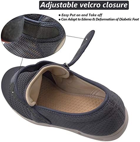 נעלי סוכרת לגברים של W & Lesvago עם סגירות מתכווננות, נעלי הליכה ברוחב רוחב לא החלקה קל משקל לבצרה קשישה פלנטרית פשיטיס דלקת מפרקים רגליים נפוחות