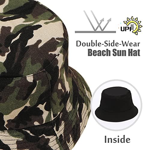 כובע דלי Uttpll לנשים גברים הדפס הפיך UPF 50+ כובע שמש נשים בני נוער נוער קז'ון טיול קיץ כובעי חוף כובע דייגים