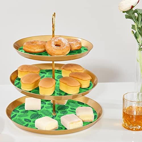 תצוגת עץ עוגת עוגת עוגת עגולה, מחזיק קינוח פלסטיק קונדיטור 3, מגש מגדל קינוחים לעוגת סופגניות פירות ממתקים עוגת עלים ירוקים שונים