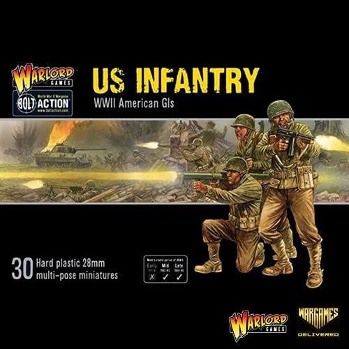 משחקי מלחמה נמסרו מיניאטורות פעולה בורג-סט חיילי רגלים אמריקאי, מיניאטורות מלחמת העולם השנייה, אנשי צבא פלסטיק בקנה מידה 28 ממ למשחקי מלחמה מיניאטוריים על ידי משחקי מצביא