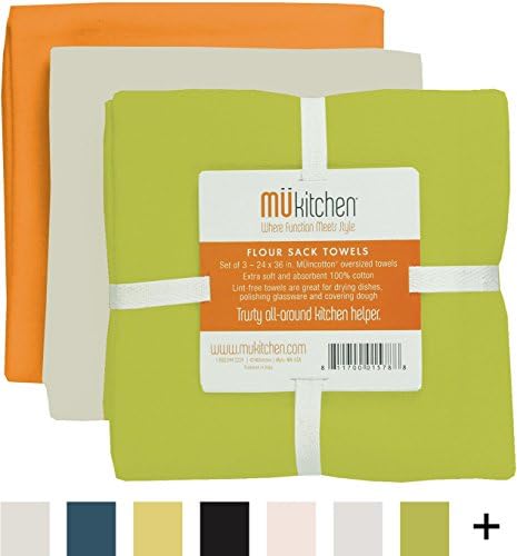 מגבת שק קמח כותנה של Mukitchen, 24 על 36 אינץ ', סט של 3, לוח גיר