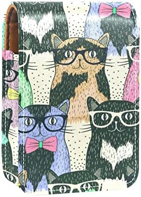 חתולים עם משקפיים שפתון פאוץ עם מראה שפתון מחזיק עבור ארנק מיני תיק קוסמטי