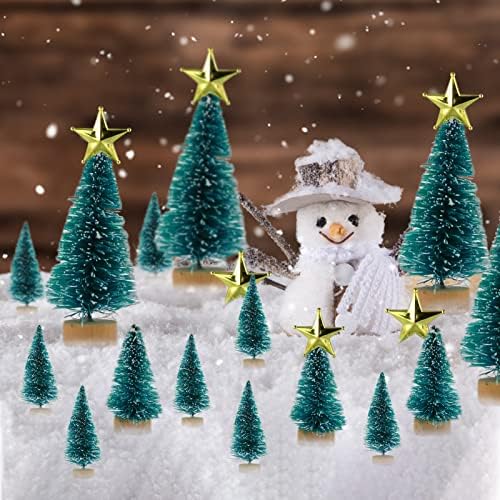 30 יחידות עצי חג המולד מיני + 10 יחידים אביזרי עץ חג המולד כוכבים, עצי חג המולד מלאכותיים סיסל שלג עצי כפור עץ דיורמה עם בסיס עץ לקישוט מלאכה לחג המולד בית עיצוב DIY