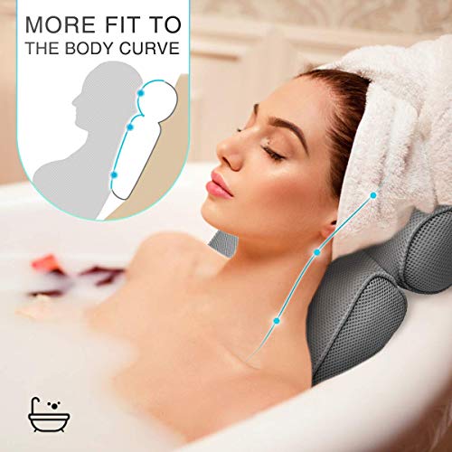 כרית אמבטיה של אימוץ, כרית אמבטיה אפורה של ספא 3D 3D, כרית אמבטיה אפור, כרית ראש אמבטיה רכה נוחה, לתמיכה בכתף ​​הצוואר, מתאימה לכל גודל של אמבטיות
