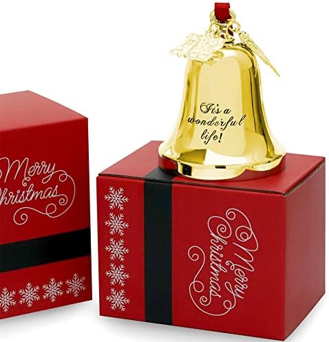 Juppe Golden זה קישוטי חג המולד של חג המולד של חיים נפלאים, קישוט קישוט פעמון חרוט עם אנג'ל ווינג & 2023 קסם