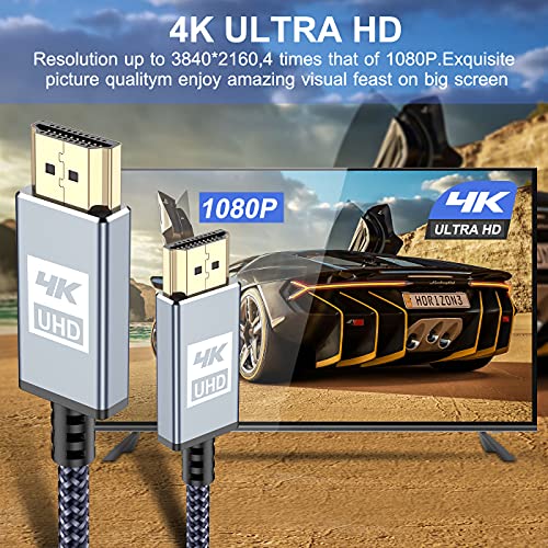 AVIBREX 4K HDMI כבל 6.6ft, מהירות גבוהה 18 ג'יגה-ביט לשנייה קלוע HDMI 2.0 כבל 4K@60Hz 2K@144Hz תומך בתלת מימד UHD 2160p HD 1080p Ethernet HDCP 2.2 Arc תואם טלוויזיה, Xbox, PS4/3, Blu-ray, Manif, צג, Laptop,