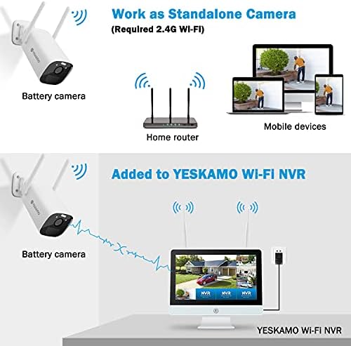 מצלמת אבטחה ביתית של yskamo חיצונית אלחוטית, מצלמה המופעלת על סוללה עם כוח סולארי, 2K FHD, WiFi, ראיית לילה צבעונית, סוג C, תואם NVR