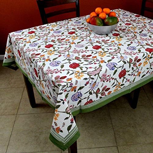 שולחן שולחן שולחן ריבוע Homestead 60x60 קפיץ כותנה פרחוני פרחוני לבן אדום ירוק מטבח שולחן אוכל פשתן