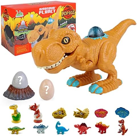 צעצועי דינוזאור לילדים 5-7, דינוזאור צעצוע של טי רקס עם צלילי שאגה ואורות, ביצי דינוזאור, ביצי דינוזאור עם דינוזאורים בפנים, לילדים דינוזאורים לבנים בגיל 5-7