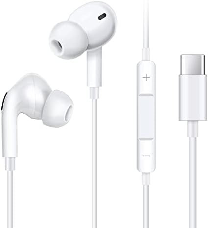XNMOA USB C אוזניות עם מיקרופון, אוזניות STEREO מסוג C מסוג C, אוזניות ביטול רעש מסוג C עבור SAMSUNG GALAXY S23, S23 Ultra, S22, S21, iPad ורוב מכשירי USB C עם יציאת תקע מסוג C, לבן