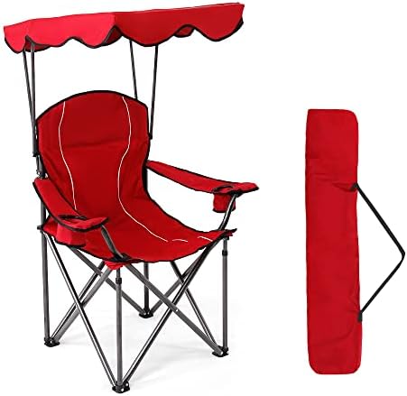 כסאות קמפינג ספורט של High Point עם צל, כיסא חופה מתקפל, כיסא צל קמפינג מתקפל לחוץ, קמפינג, פטיו, תמיכה ב -350 קילוגרמים, אדום