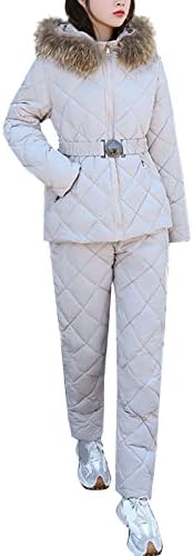 חליפת סקי אופנה מזדמנת של נשים חגורת מעיל רוכסן רוכסן מכנסיים מותניים גבוהים בחליפה חמוד