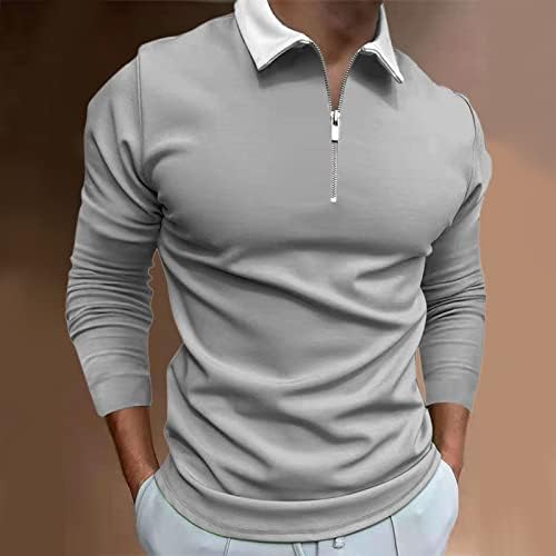 חולצות פולו רוכסן של XXBR לגברים חולצות שרוול ארוך צוואר צוואר טלאים צווארון דש צווארון גולף צמרות סתיו חולצת טריקו של שרירים מזדמנים לעבודה