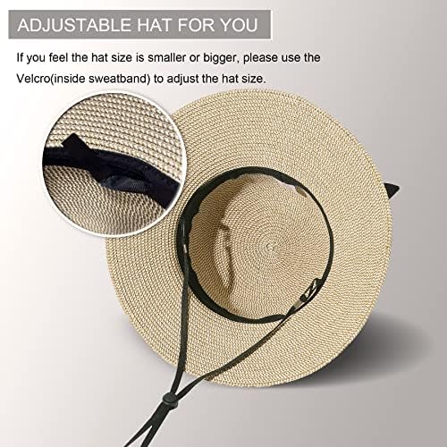כובעי שמש בקיץ של Lanzom לנשים גברת גברת רחבה כובע קש חוף כובע חוף כובע אריזה מתקפל לטיולים בחוץ