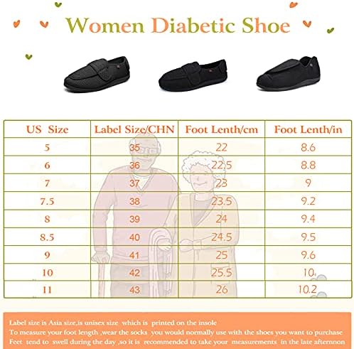 נעלי סוכרת של נשים סוכרת נעלי בצקת עם רצועה מתכווננת נעלי הליכה רחבות נוחות במיוחד הקלה חיצונית מקורה לרגליים נפוחות קשישות