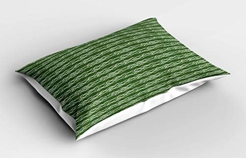 פסי אמבסון כרית כרית, דפוס קווי גלי אופקי עם נקודות בסגנון מונוכרום מודרני הדפס אמנות מודרני, דקורטיבי בגודל כרית מודפס, 26 x 20, ירוק ולבן