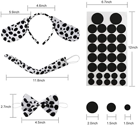 דלמטיאנים תחפושת כלב תלבושות גור זנב עניבת פרפר אוזניים עם עיגולי לבד דבק שחור לחג המולד של ליל כל הקדושים קוספליי חג המולד