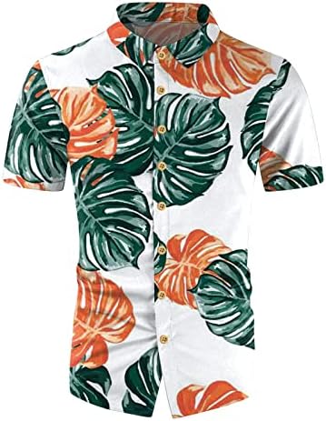 חולצות הוואי של Beuu Mens, שרוול קצר של קיץ עלים טרופיים כפתור הדפסה כלפי מטה רגוע בכושר דש צווארון אלוהה
