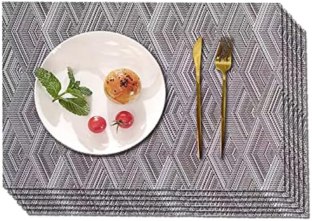 Placemats עמיד בפני חום של Hogarest סט של 6, ויניל PVC מחצלות לשולחן אוכל למטבח, מחצלות שולחן ללא החלקה, קל לניקוי, 12X18 אינץ ', מעט אפור.