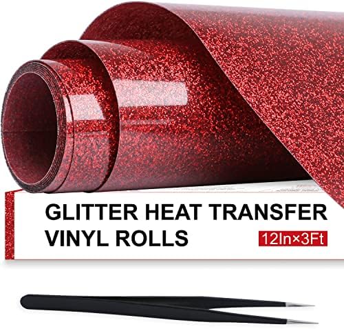 גלילים ויניל העברת חום גליטר אדום ארהיקי-12& 34; 3 רגל גליטר אדום גליטר ויניל עבור חולצות, ברזל גליטר על ויניל עבור כל מכונת חותך - קל לחתוך & מגבר; עשב עבור עיצוב ויניל חום
