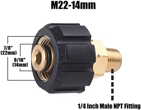 כלי מתאם מכונת כביסה בלחץ יומי, מדד נקבה M22 עד 1/4 אינץ 'מתאים NPT, 5000 psi