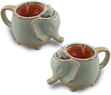 סט של 2 ספלי פיל 15 אונקיות עם כיס קטן לשקית התה שלך או לעוגיות עם הקפה שלך, נהדר לכל חובב תה-נענע ירוקה כפרית
