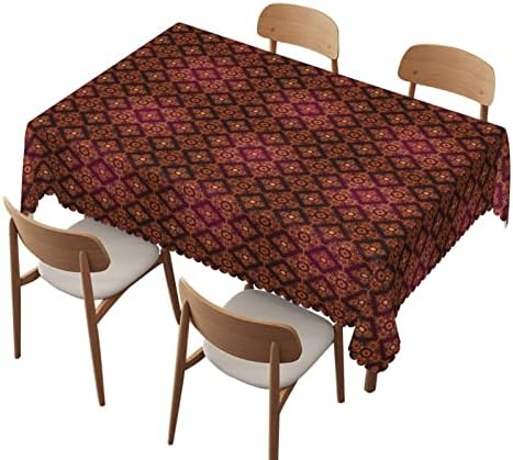מפת שולחן דמשק, 60 על 120 אינץ', מטליות שולחן להדפסה לשימוש חוזר עמיד בפני קמטים, לאירועי חוץ פנימיים למטבח תפאורה למסיבה-בגדי שולחן מלבניים לשולחנות 8 רגל,שחור כתום מגנטה