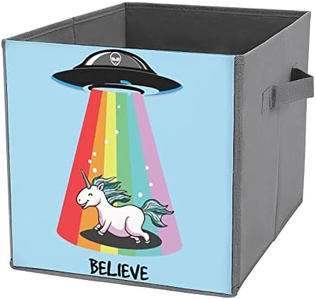 האמינו ב- UFO UFO קוביות אחסון בדים מתקפלות קופסאות 11 אינץ 'פחי אחסון מתקפלים עם ידיות