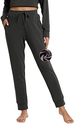 מכנסי טרנינג לנשים של Wiwi מכנסיים צמר פליס מכנסיים תחתונים אתלטים קלים עם כיסים שרושמים XS-XL