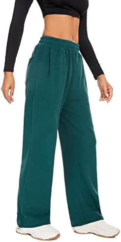 מכנסי רגל רחבים לנשים עם כיסים מכנסי טרנינג מזדמנים מותניים אלסטיים עם מכנסיים זורמים של טרקלין נוח נוח