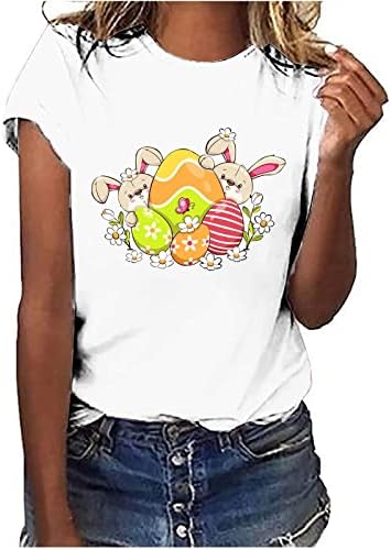 חולצת פסחא נשים ארנב חמוד טי גרפי קיץ צוואר מזדמן עגול עגול שרוול קצר חולצות חולצות