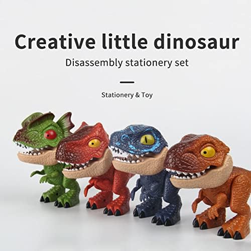 Tsoepll 5 ב 1 דגם צעצועים דינוזאור יצירתי מודל כתיבה יסודי רב-תפקודית, כולל סרגל, עיפרון, מחדד עיפרון, מכונה מחייבת, מחקה, מתנה חזרה לבית הספר.