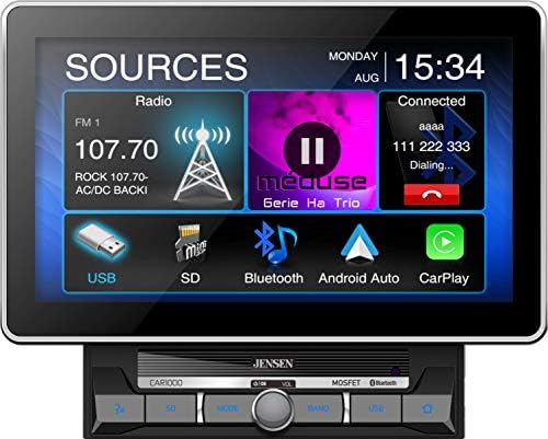 Jensen Car1000 10.1 מקלט מדיה גדול במיוחד עם מסך מגע עם Apple Carplay ו- Android Auto L Bluetooth מובנה עם הזרמת מוזיקה A2DP ותמיכה בספרי טלפונים