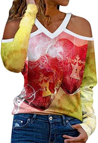 חולצות חג האהבה לנשים שרוול ארוך טרנדי צווארון מזדמן אהבה מודפסת טוניקות חגיגה